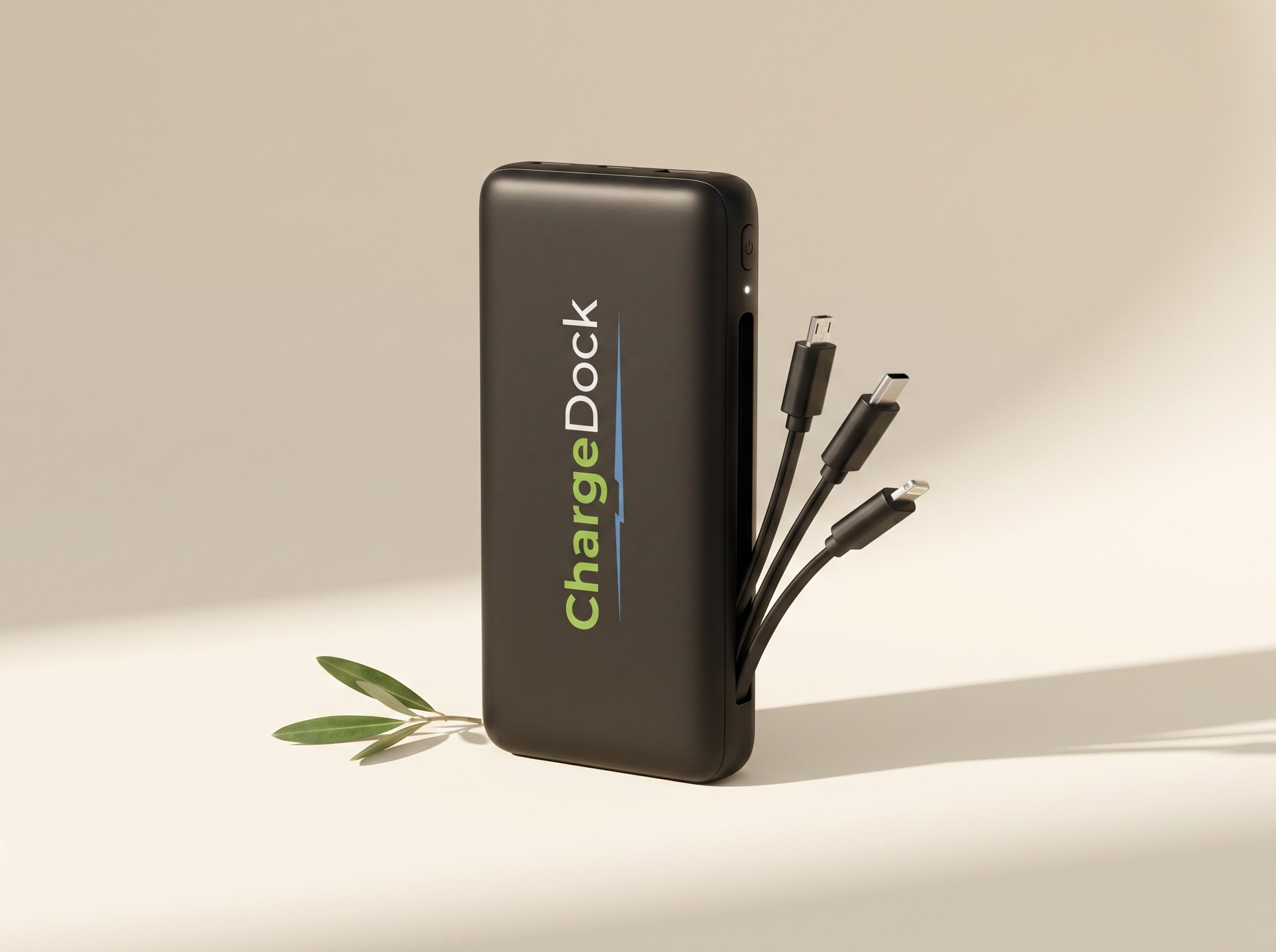 ChargeDock power bank with built-in cables