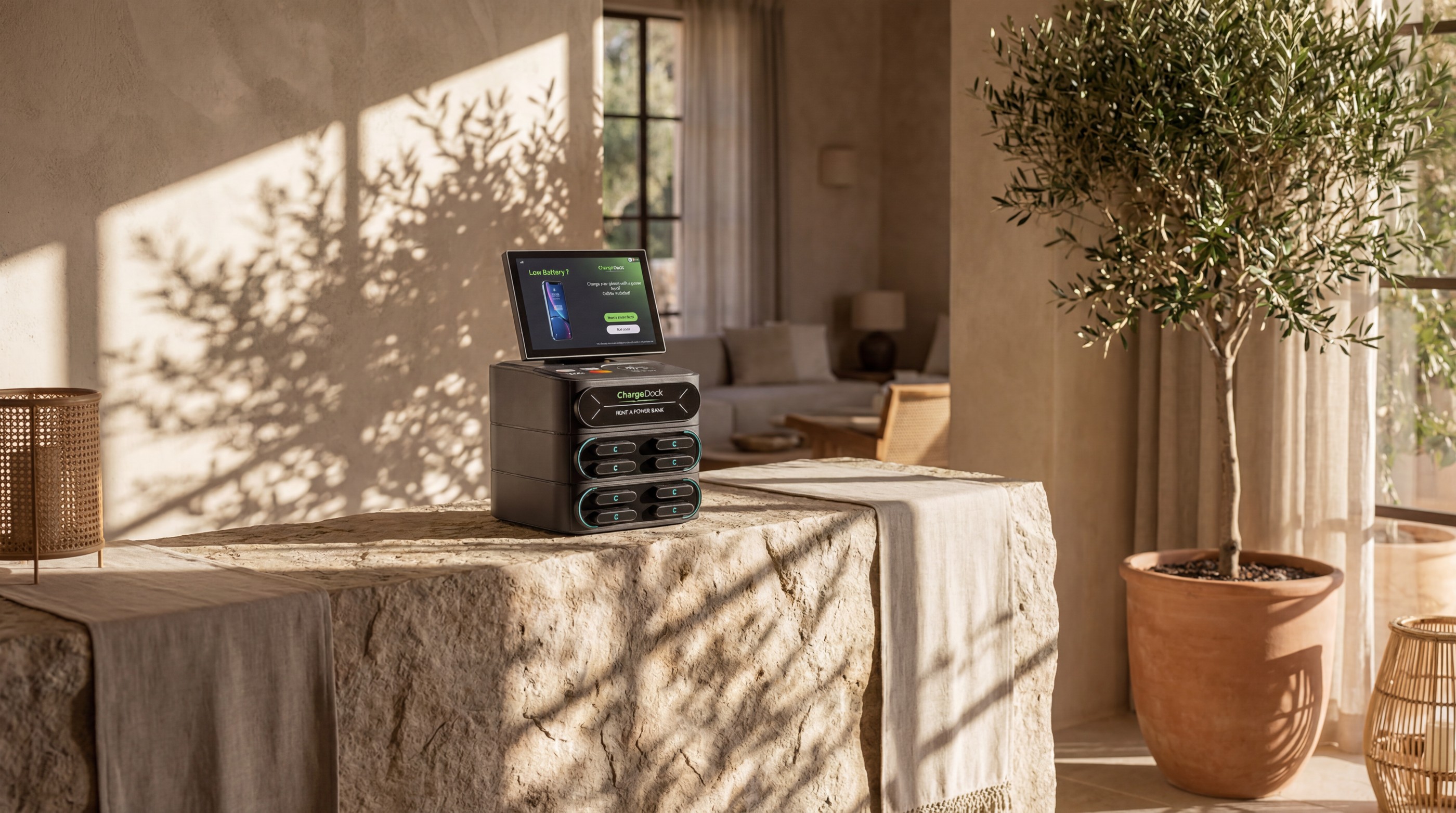 Hotel counter ready for a ChargeDock station